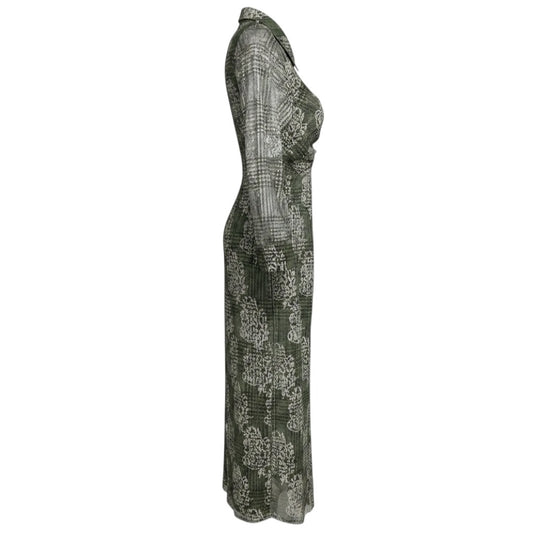 Ramy Brook Green Wyatt Plaid Long Sleeved Button Front Midi Dress