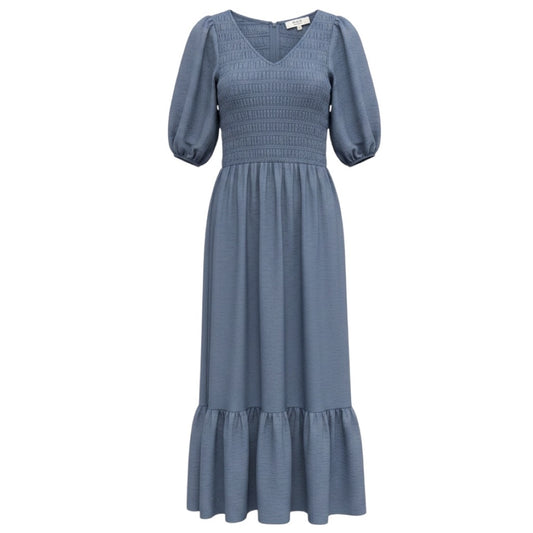 Sea New York Slate Blue Short Sleeved Smocked Maxi Dress