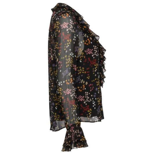 See by Chloe Black Multicolor Floral Printed Sheer Silk Chiffon Blouse with Cami