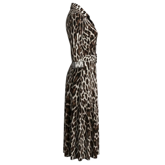Samantha Sung Brown / White Leopard Print Cotton Midi Dress with Belt