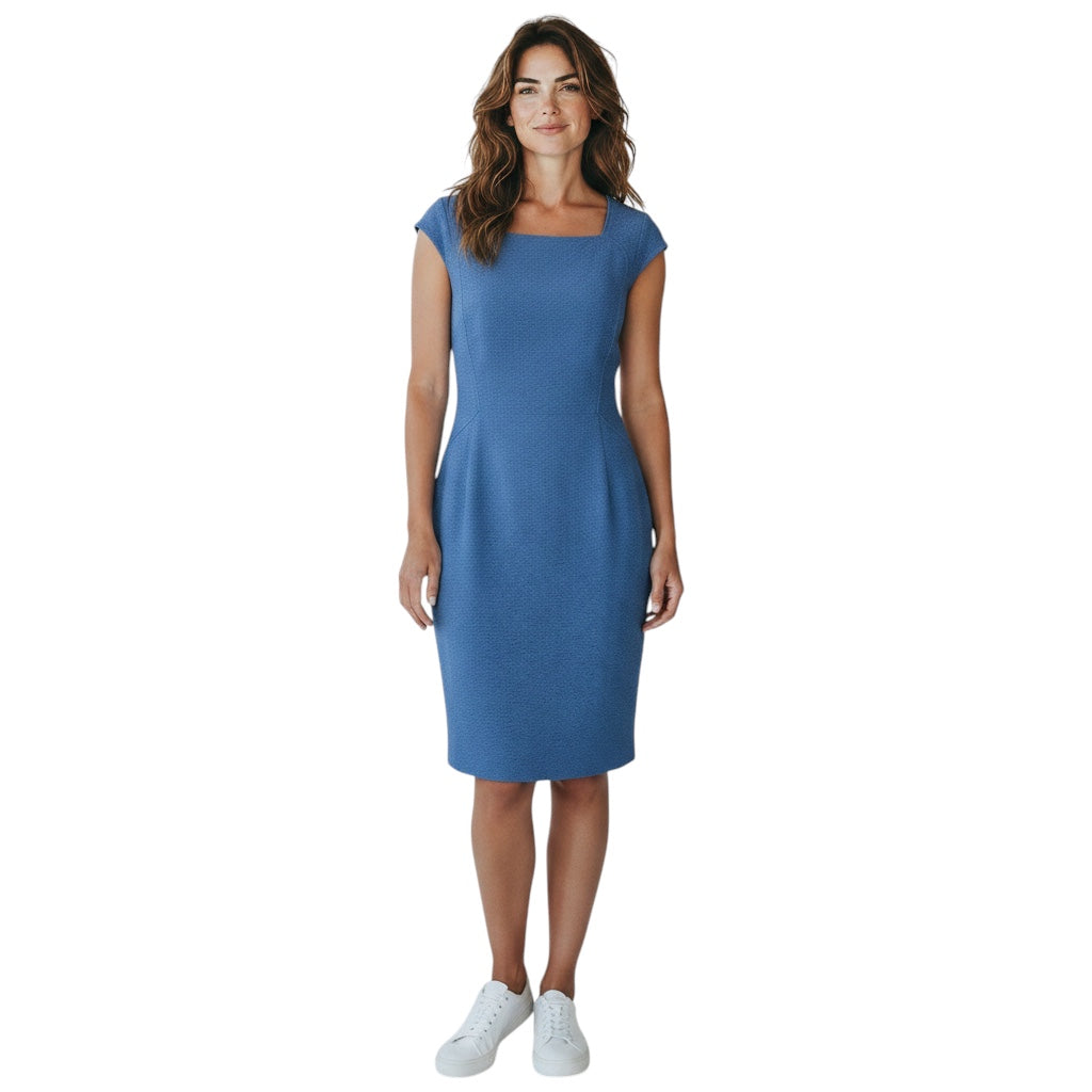 St. John Cerulean Blue Cap Sleeved Knit Dress