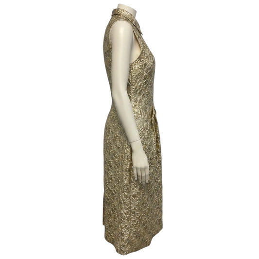 Simone Rocha Gold Metallic Sleeveless Textured Jacquard Midi Dress