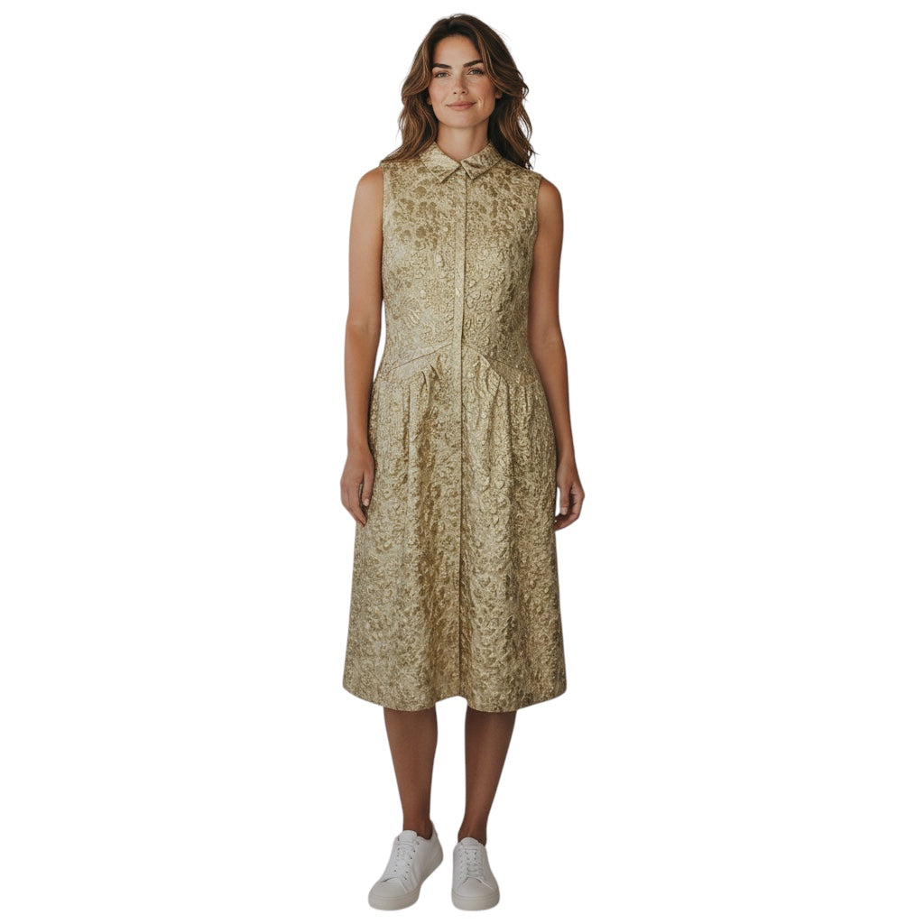 Simone Rocha Gold Metallic Sleeveless Textured Jacquard Midi Dress