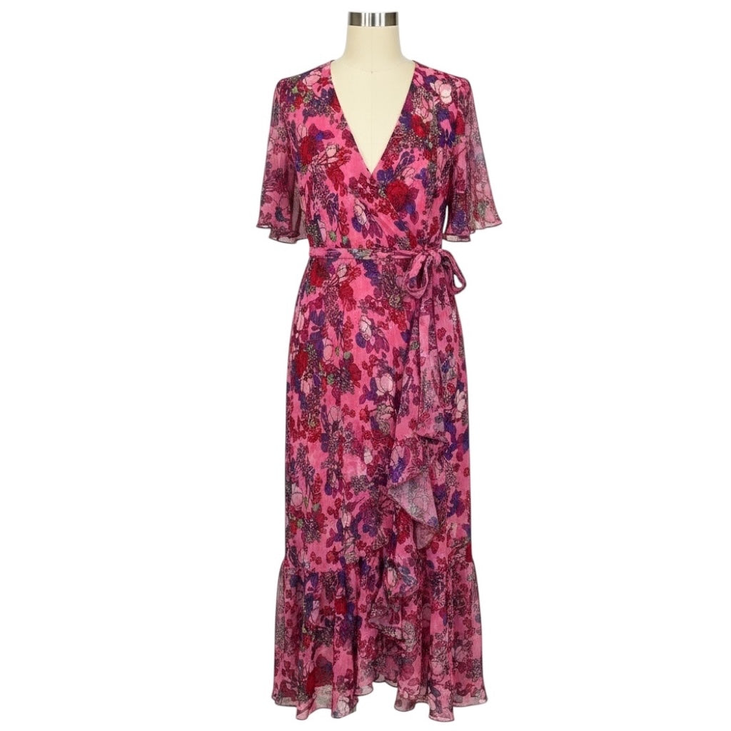 Tanya Taylor Pink Multi Floral Printed Blaire Maxi Dress with Belt