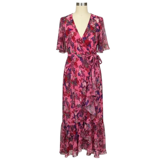 Tanya Taylor Pink Multi Floral Printed Blaire Maxi Dress with Belt