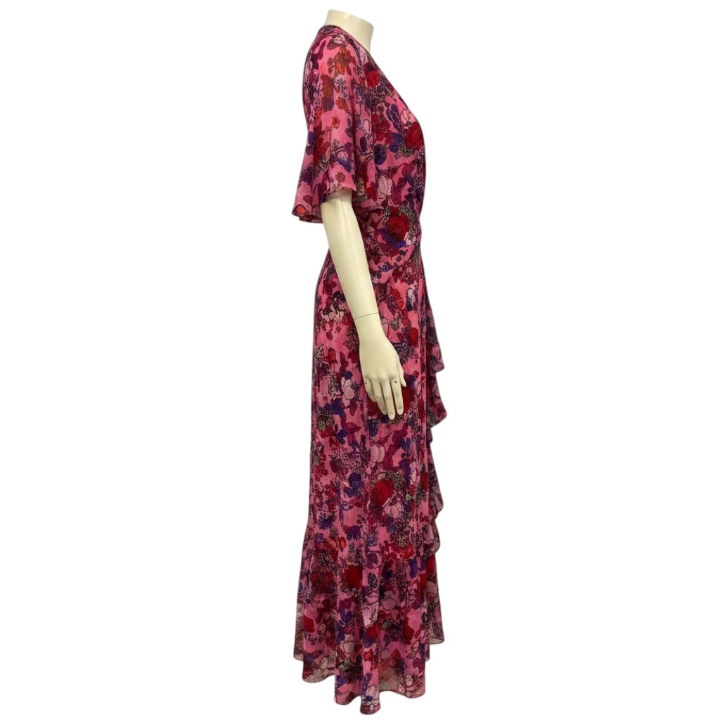 Tanya Taylor Pink Multi Floral Printed Blaire Maxi Dress with Belt