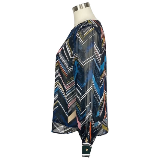 Preen by Thornton Bregazzi Black / Blue Multi Chevron Print Silk Blouse
