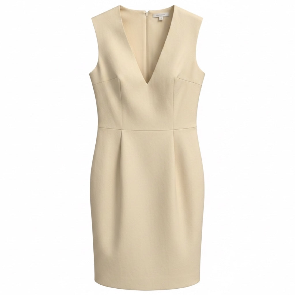 The Row Beige Sleeveless V-Neck Fitted Stretch Lambskin Leather Midi Dress