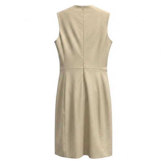 The Row Beige Sleeveless V-Neck Fitted Stretch Lambskin Leather Midi Dress