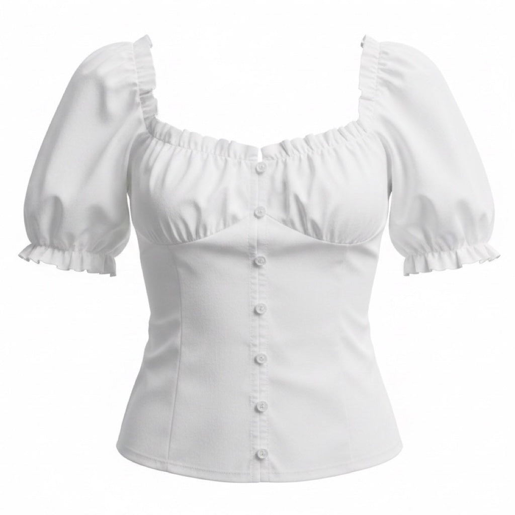 Rosie Assoulin White Le Garden Collection Ruffled Trim Short Sleeved Cotton Bustier Top