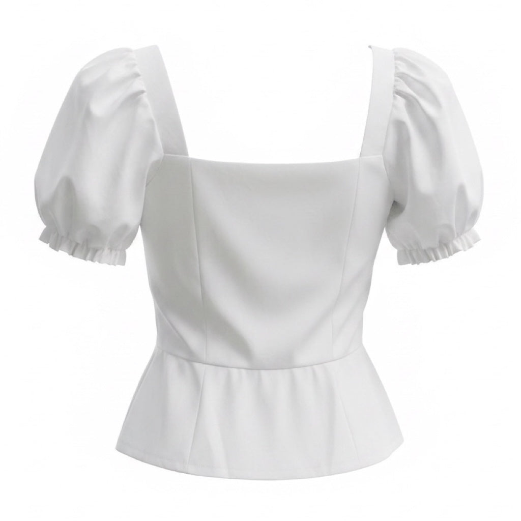 Rosie Assoulin White Le Garden Collection Ruffled Trim Short Sleeved Cotton Bustier Top