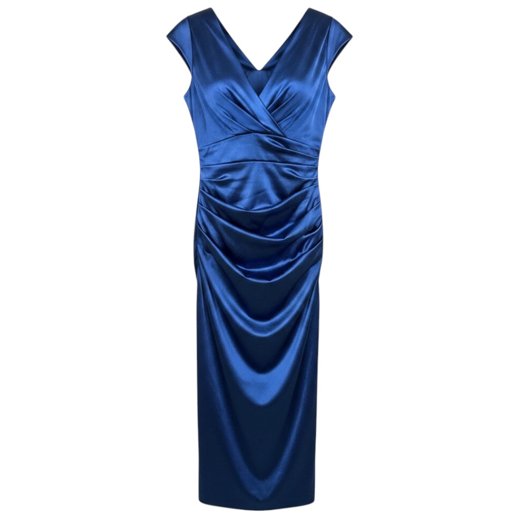 Talbot Runhof Blue Ruched Silk Taffeta Cocktail Dress