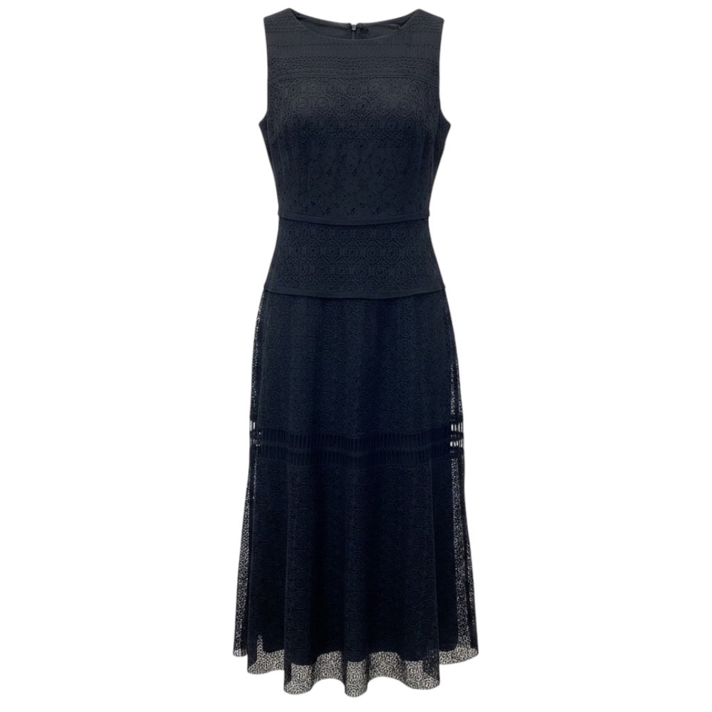 Talbot Runhof Navy Blue Sleeveless Lace Midi Dress