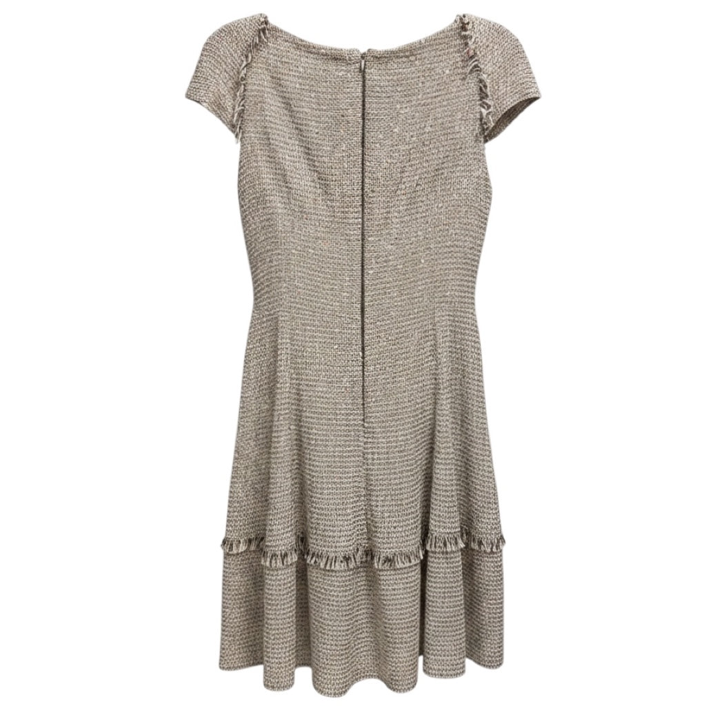 Talbot Runhof White / Pink / Black / Rose Gold Metallic Sequined Tweed Dress