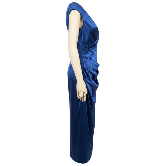 Talbot Runhof Blue Ruched Silk Taffeta Cocktail Dress