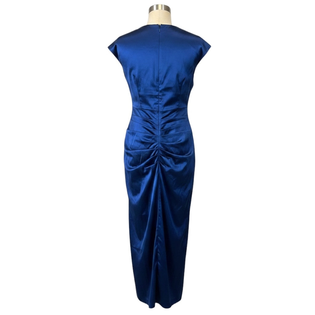 Talbot Runhof Blue Ruched Silk Taffeta Cocktail Dress