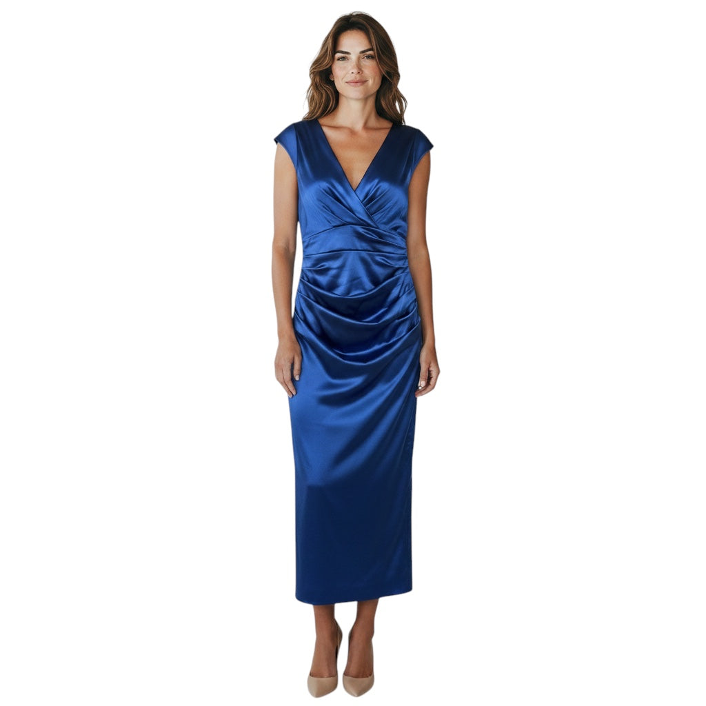 Talbot Runhof Blue Ruched Silk Taffeta Cocktail Dress