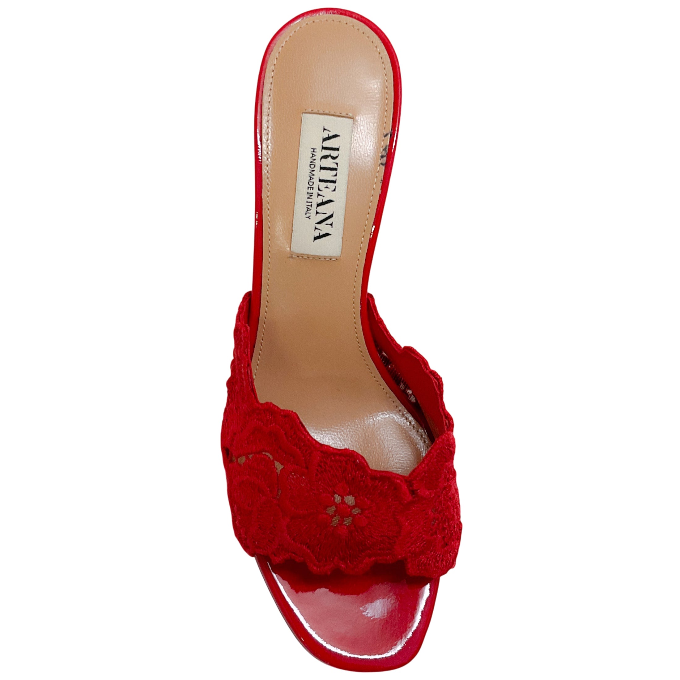 Arteana Red Crochet Lace Slide Mule Sandals