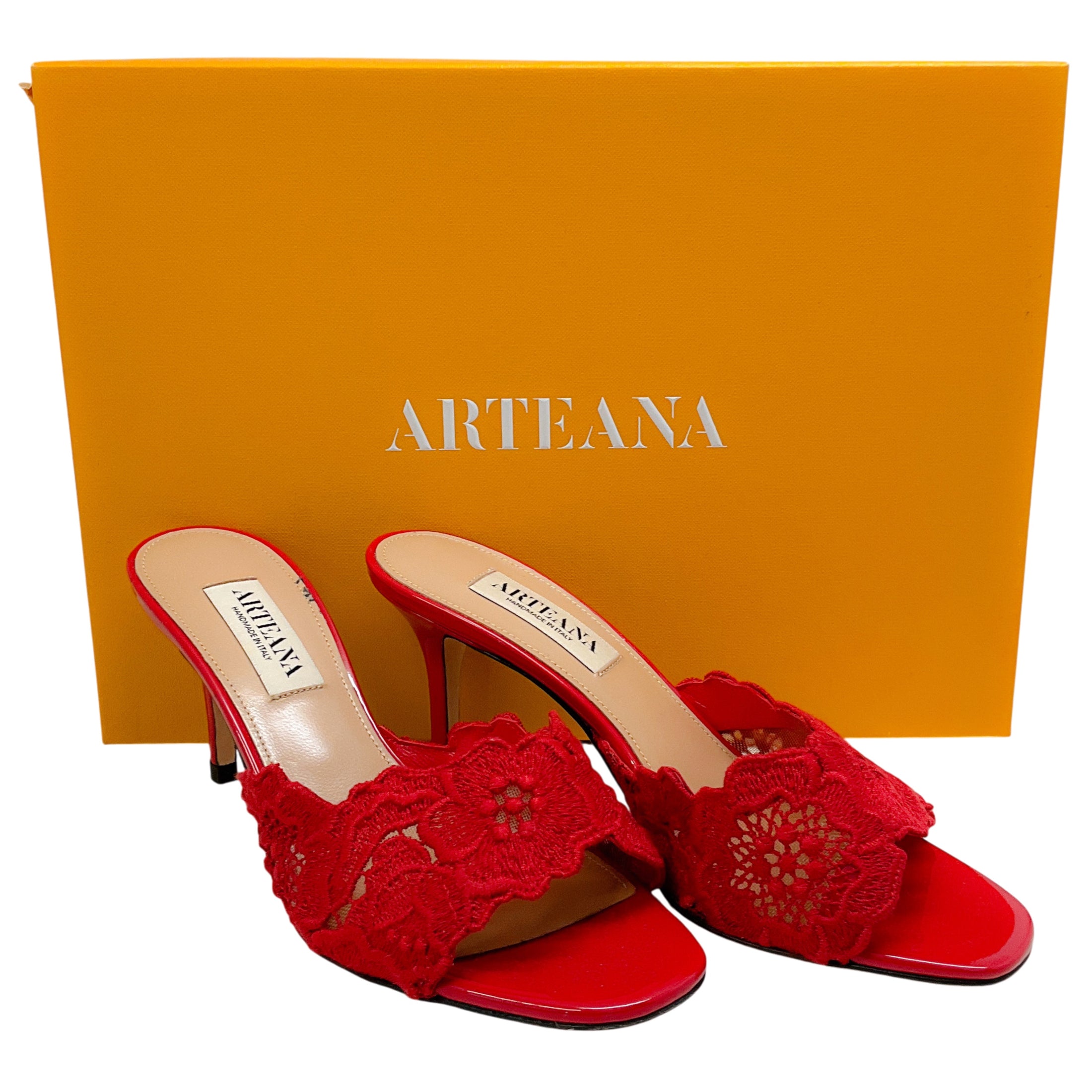 Arteana Red Crochet Lace Slide Mule Sandals