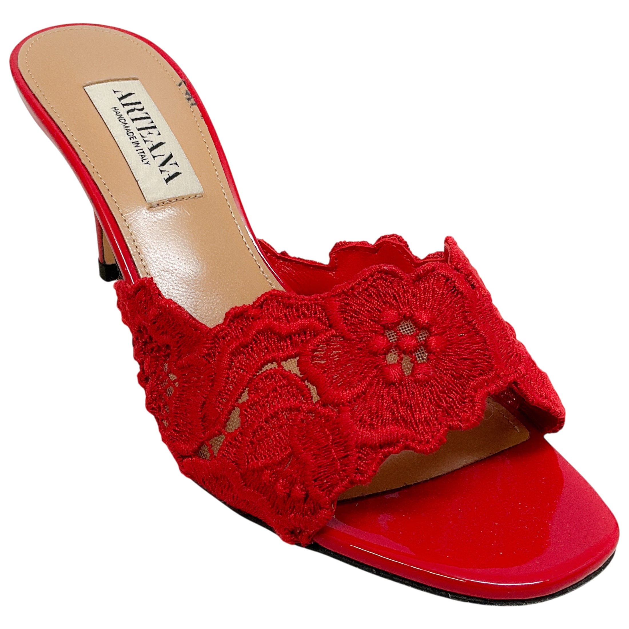 Arteana Red Crochet Lace Slide Mule Sandals
