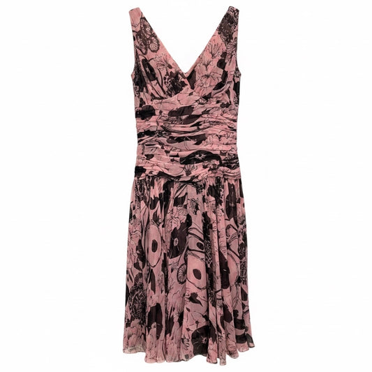 Tuleh Pink / Black Printed Sleeveless Silk Midi Dress