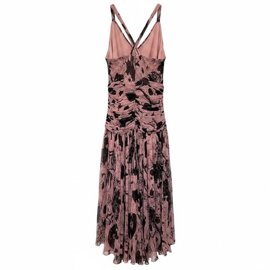 Tuleh Pink / Black Printed Sleeveless Silk Midi Dress