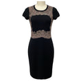 Load image into Gallery viewer, Valentino Black / Blush Pink Floral Mesh Tulle Lace Trimmed Short Sleeved Wool Knit Dress
