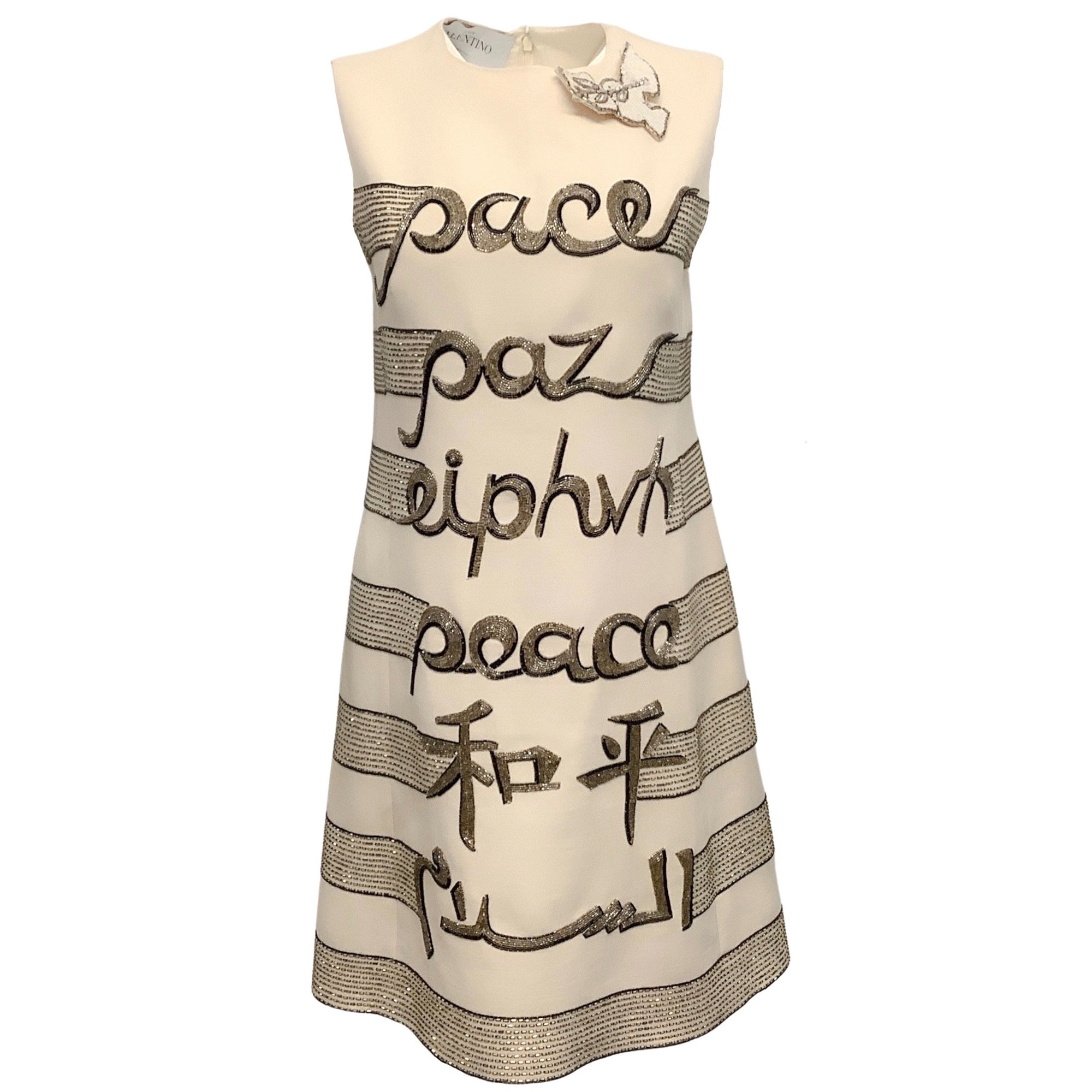 Valentino Cream Wool Sleeveless Peace Dress