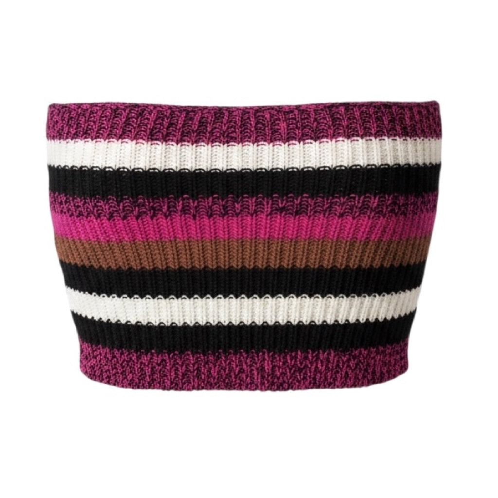 Valentino Fuchsia / Tobacco / White / Black Strapless Striped Knit Crop Top