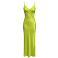 Load image into Gallery viewer, Victoria Beckham Lime Green Lace Trimmed Satin Slip Maxi Dress
