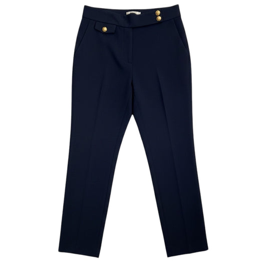 Veronica Beard Navy Blue Renzo Slim Leg Pant with Gold Crest Buttons