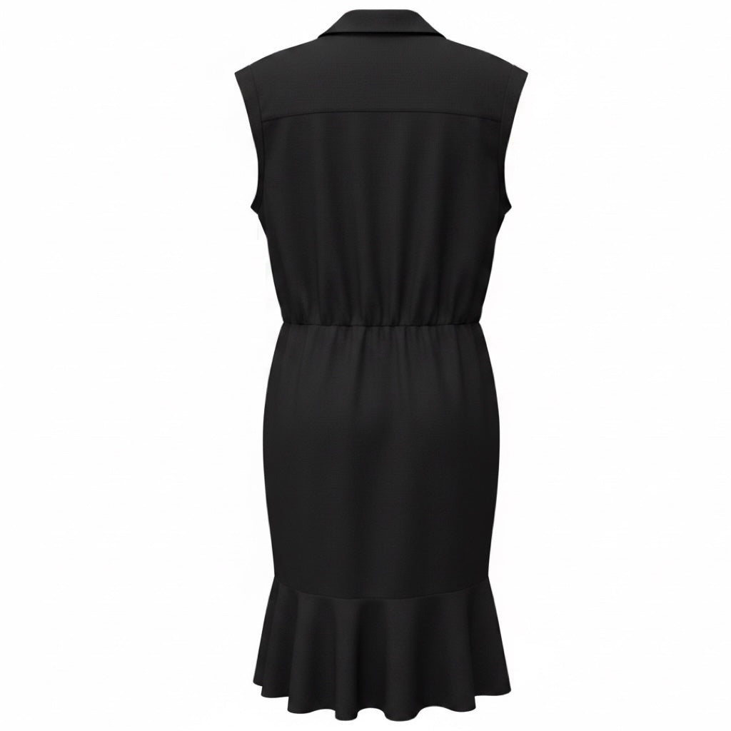 Veronica Beard Black Bell Button Down Ruched Cotton Poplin Shirtdress
