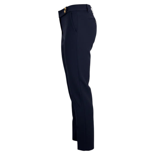 Veronica Beard Navy Blue Renzo Slim Leg Pant with Gold Crest Buttons