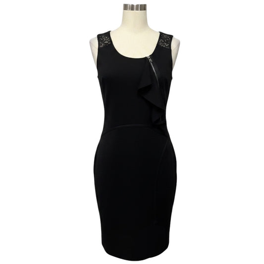 Valentino Black Ruffled Zipper Detail Sleeveless Wool Knit Dress with Lace Back