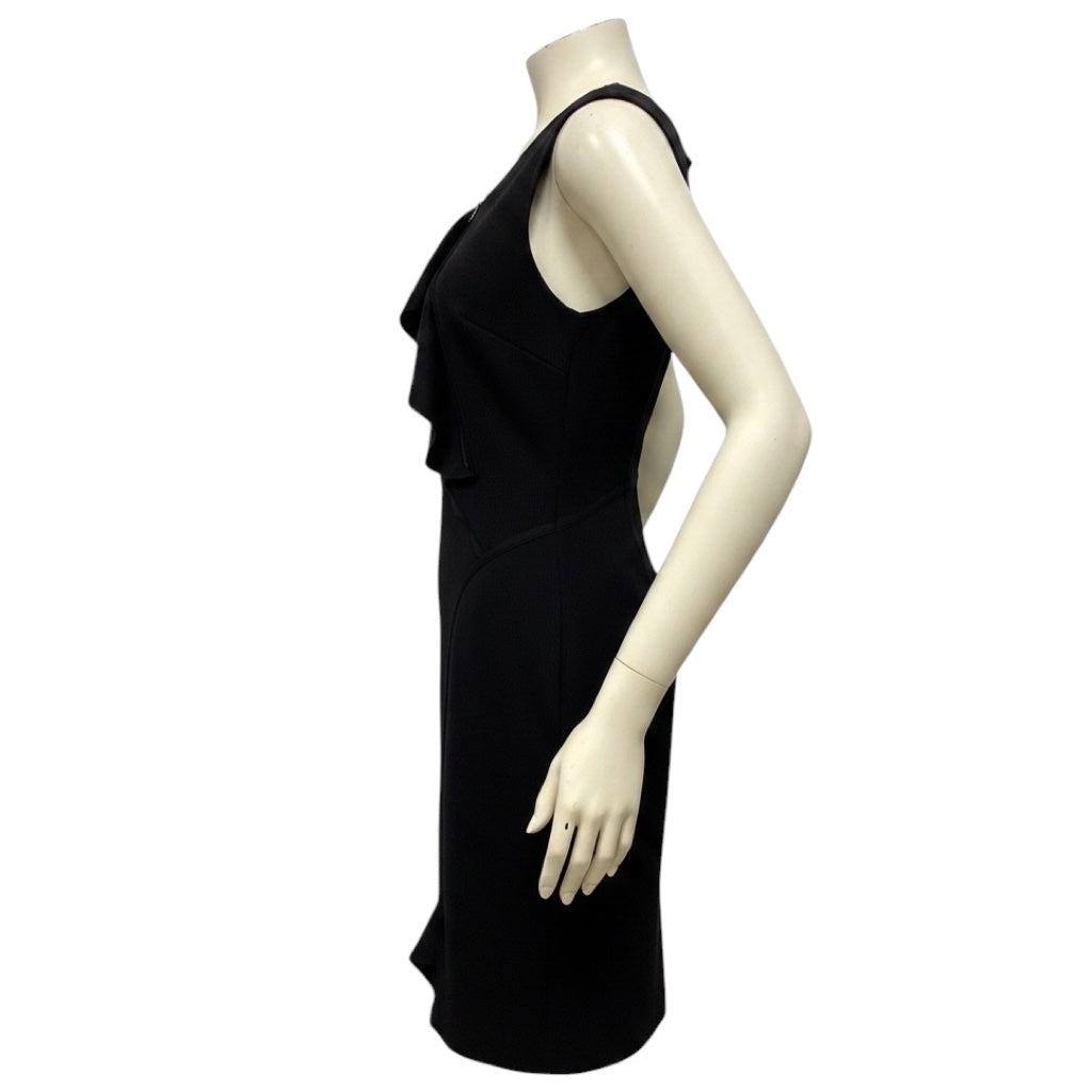 Valentino Black Ruffled Zipper Detail Sleeveless Wool Knit Dress with Lace Back