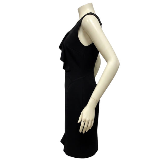 Valentino Black Ruffled Zipper Detail Sleeveless Wool Knit Dress with Lace Back