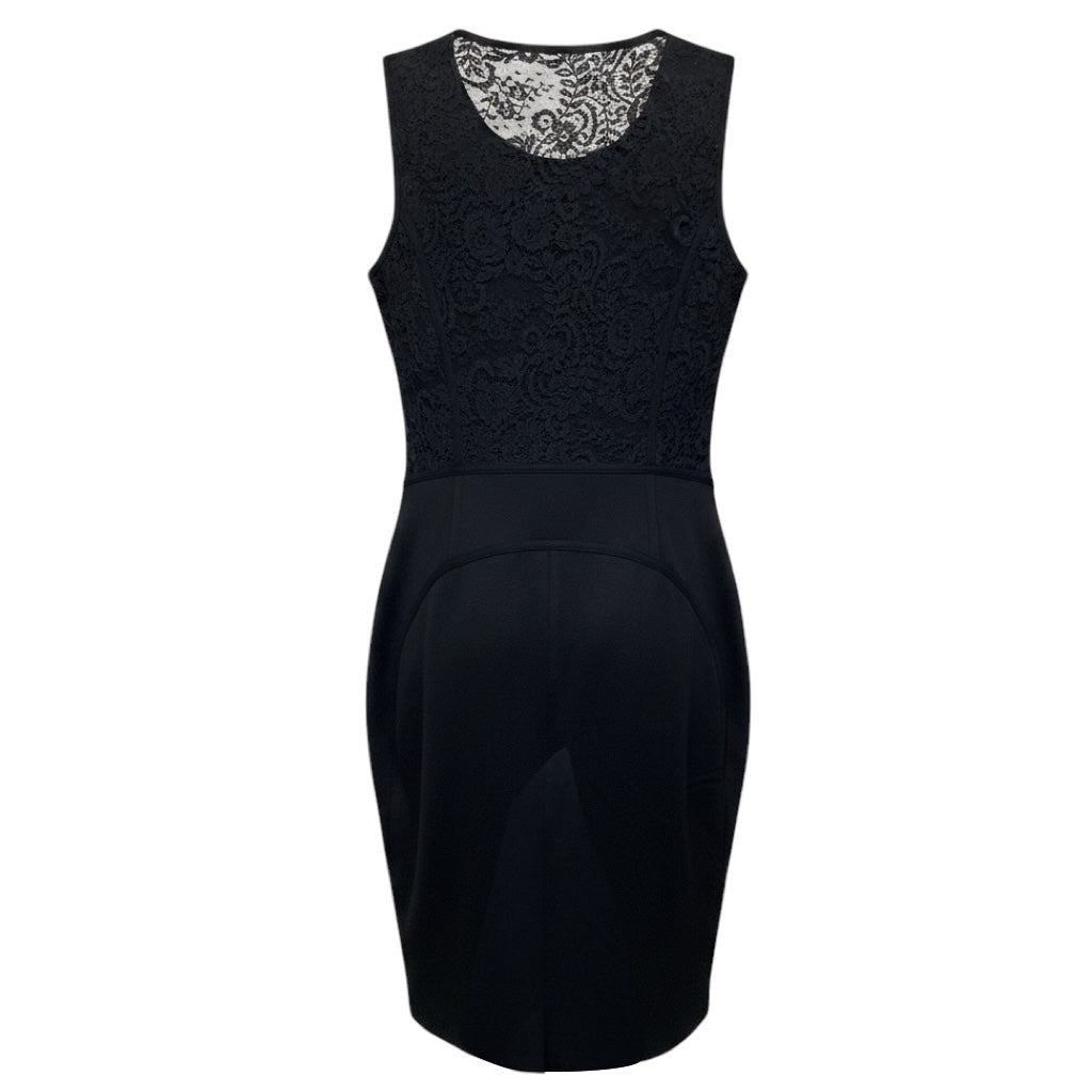 Valentino Black Ruffled Zipper Detail Sleeveless Wool Knit Dress with Lace Back