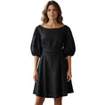 Load image into Gallery viewer, Zimmermann Black Linen Mini Flip Dress with Belt
