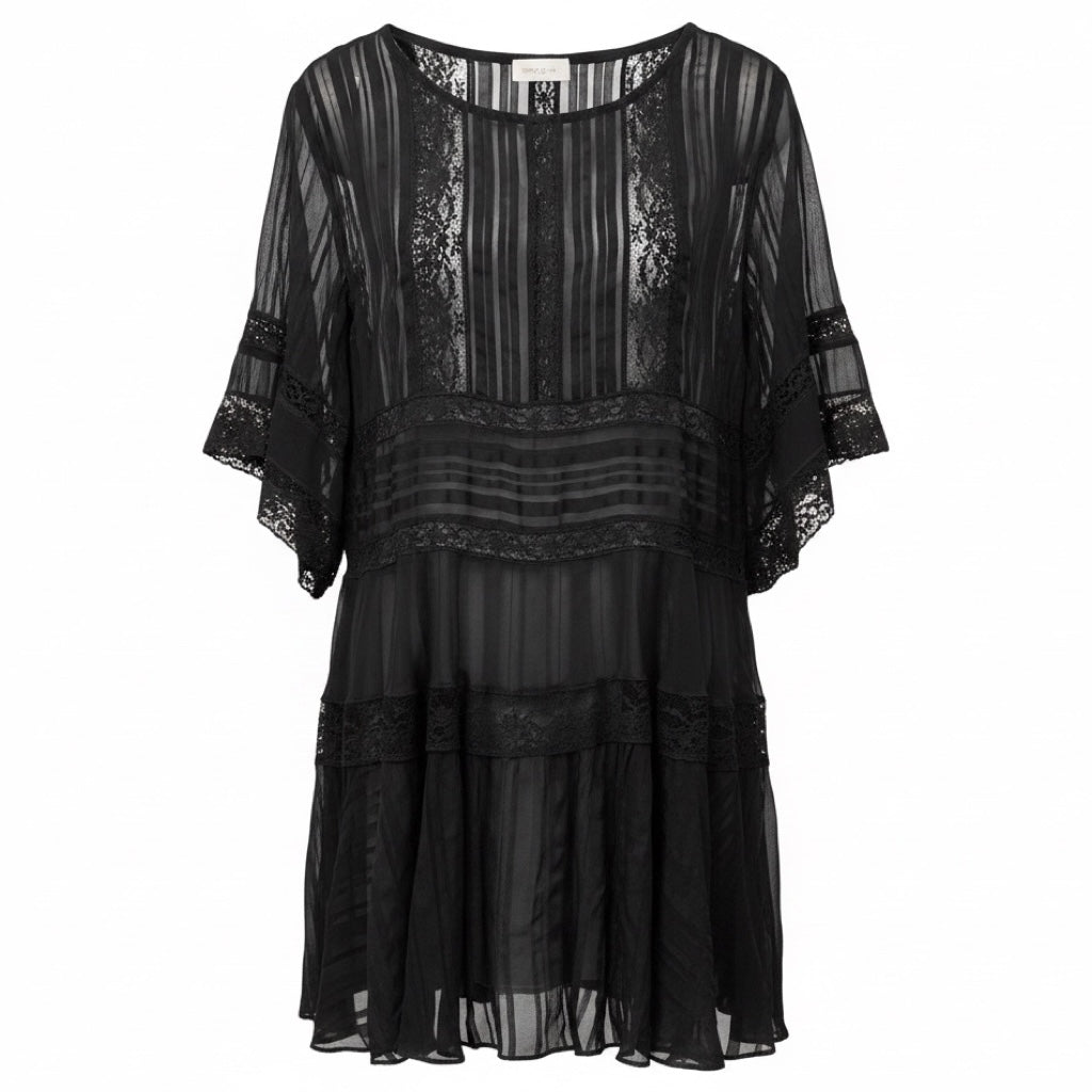 Zimmermann Black Sheer Silk and Lace Dress