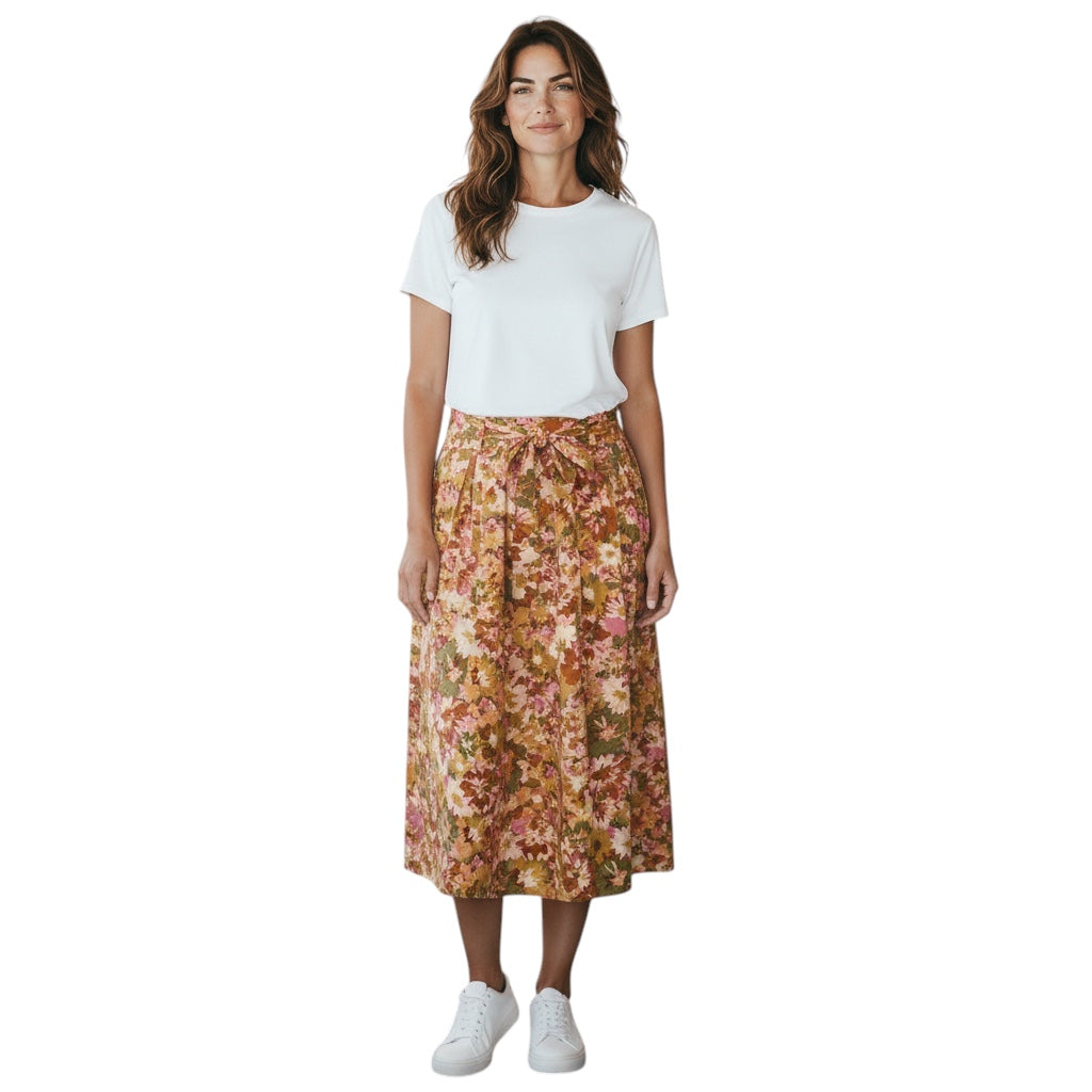 Zimmermann Pink / Green Multi Floral Printed Cotton Midi Skirt