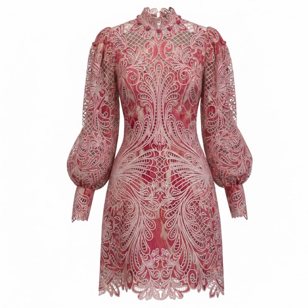 Zimmermann Pink Multi Azalea Ikat Wavelength Embroidered Mini Dress