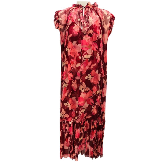 Zimmermann Burgundy / Pink Peony Floral Print Concert Flutter Midi Dress