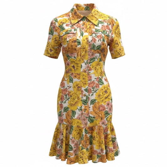 Zimmermann Yellow Multi Floral Printed Linen Dress