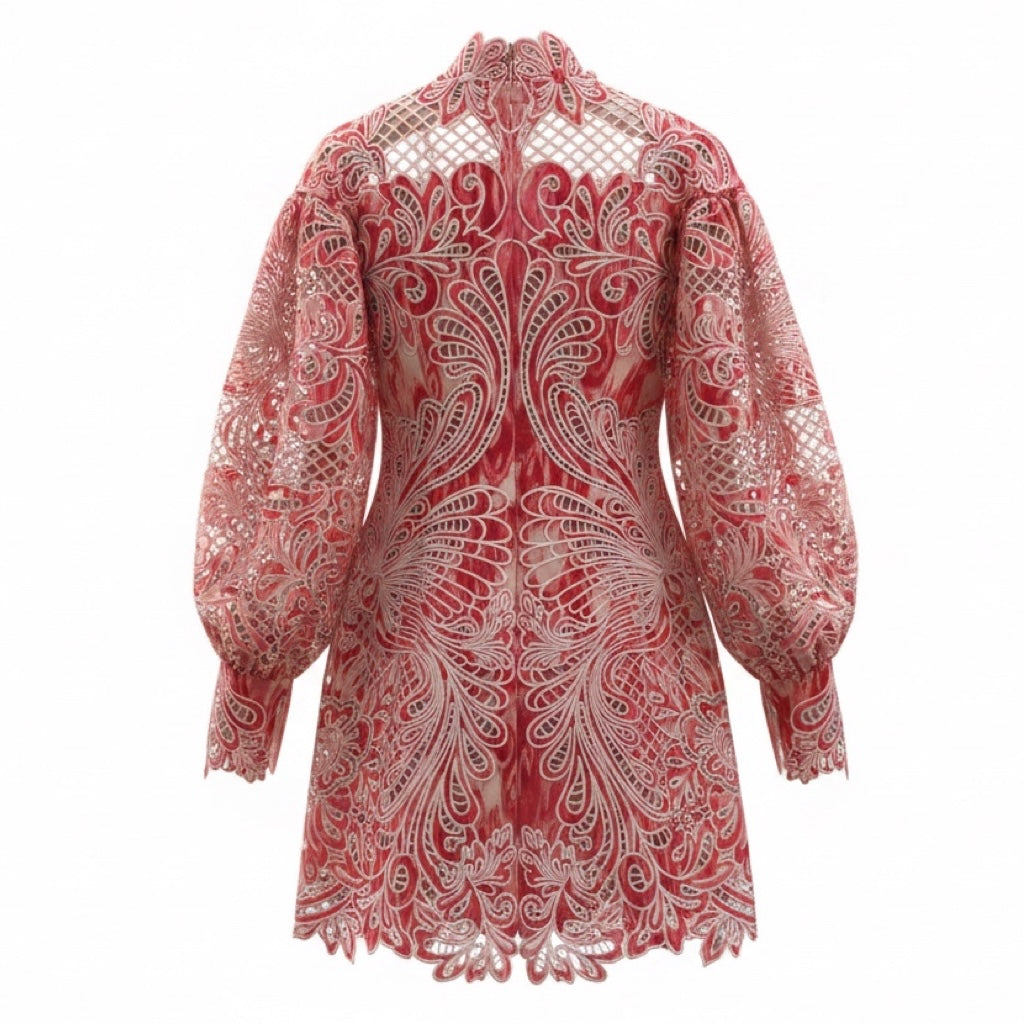 Zimmermann Pink Multi Azalea Ikat Wavelength Embroidered Mini Dress
