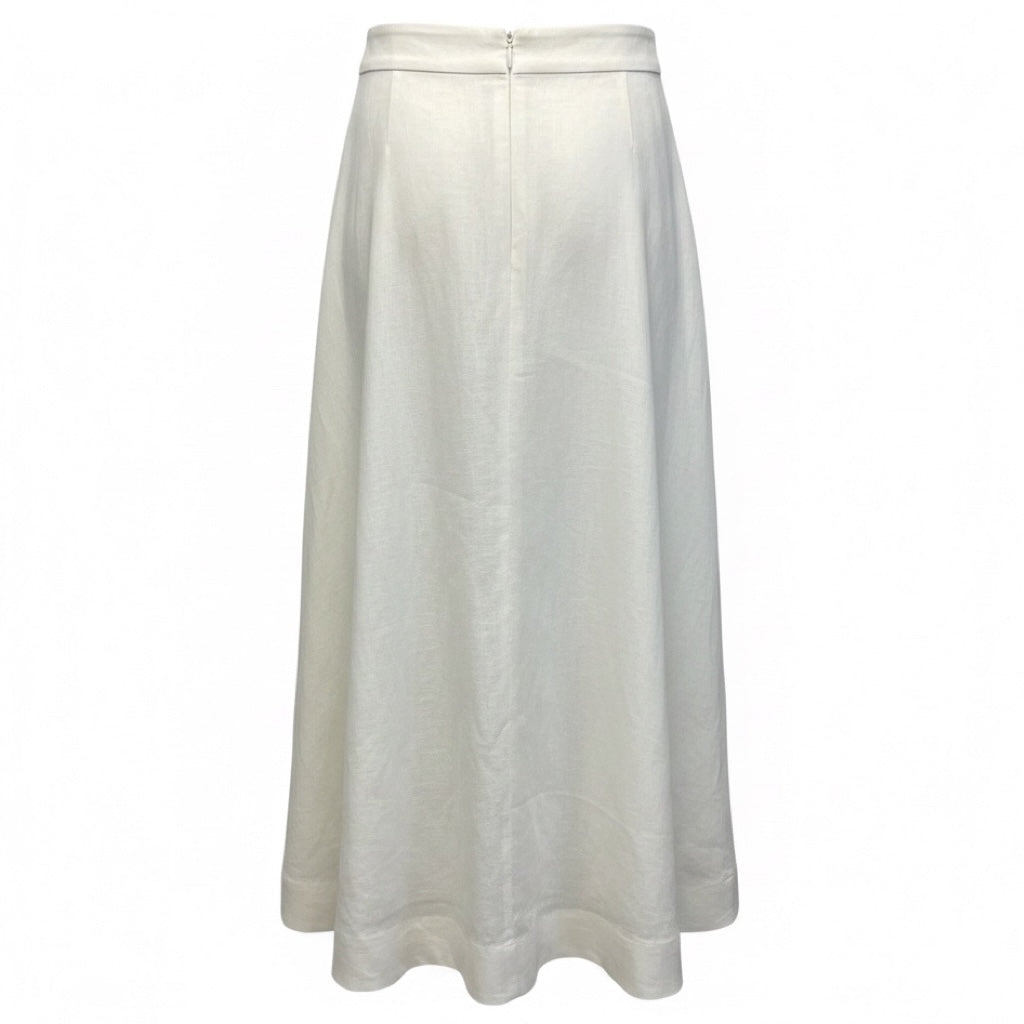 Zimmermann White Multi Natura Flare Sequin Embellished Linen Midi Skirt in Ivory Camellia