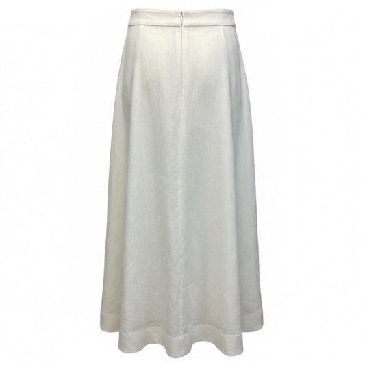 Zimmermann White Multi Natura Flare Sequin Embellished Linen Midi Skirt in Ivory Camellia