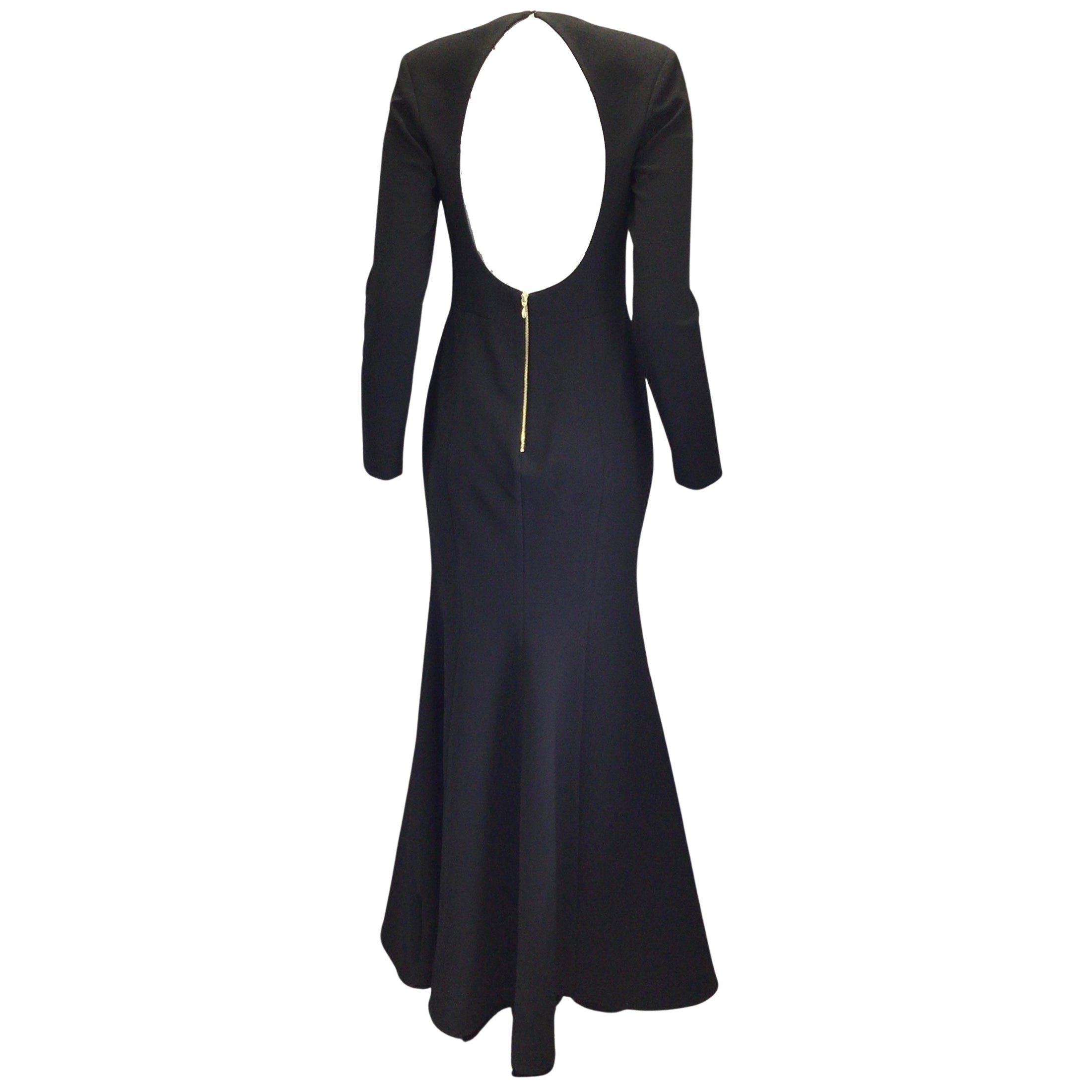 Rebecca Vallance Barbie Long Sleeved Open Back Crepe Gown / Formal Dress in Black