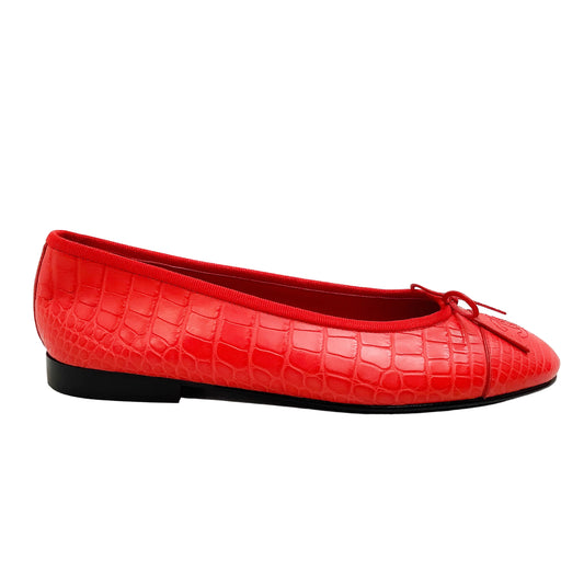 Chanel Coral Crocodile Leather Ballet Flats