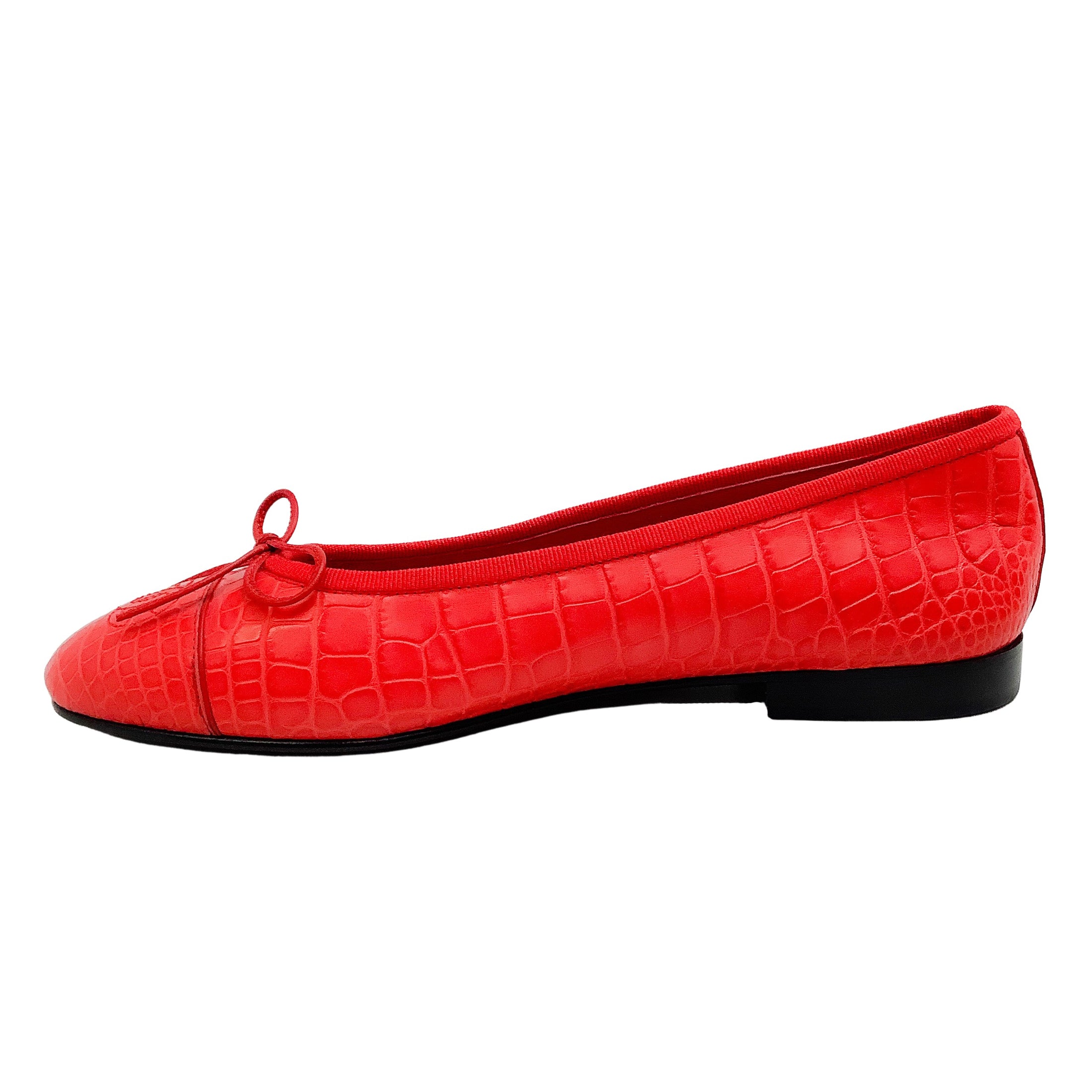 Chanel Coral Crocodile Leather Ballet Flats