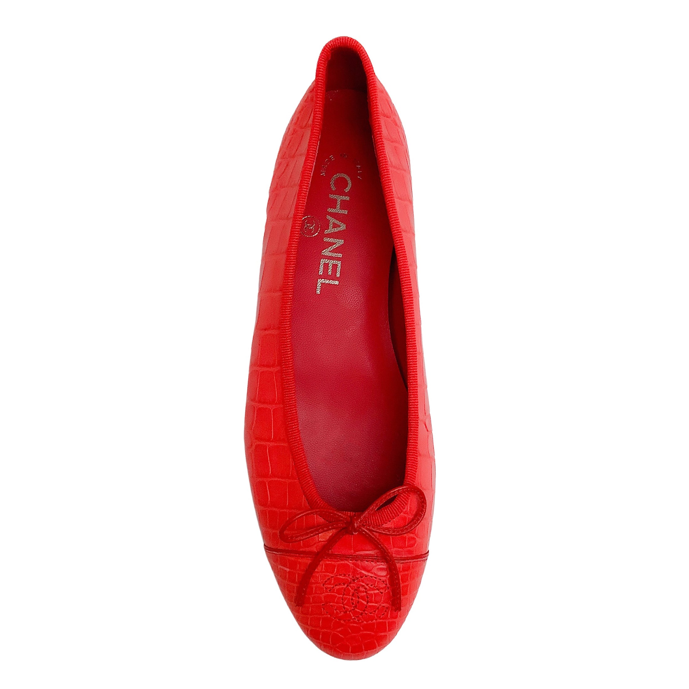 Chanel Coral Crocodile Leather Ballet Flats